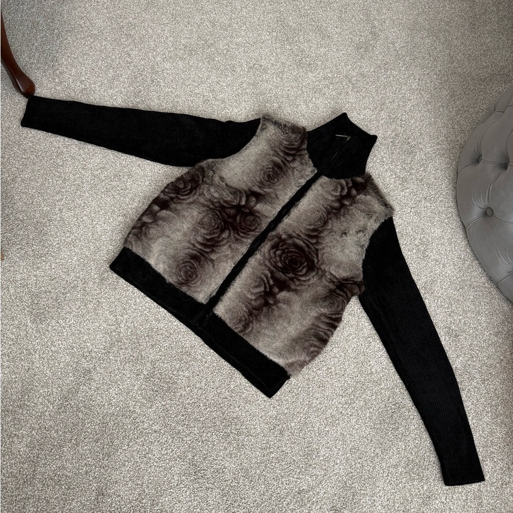 Lisa International Black and Gray Teddy Jacket/Sweater